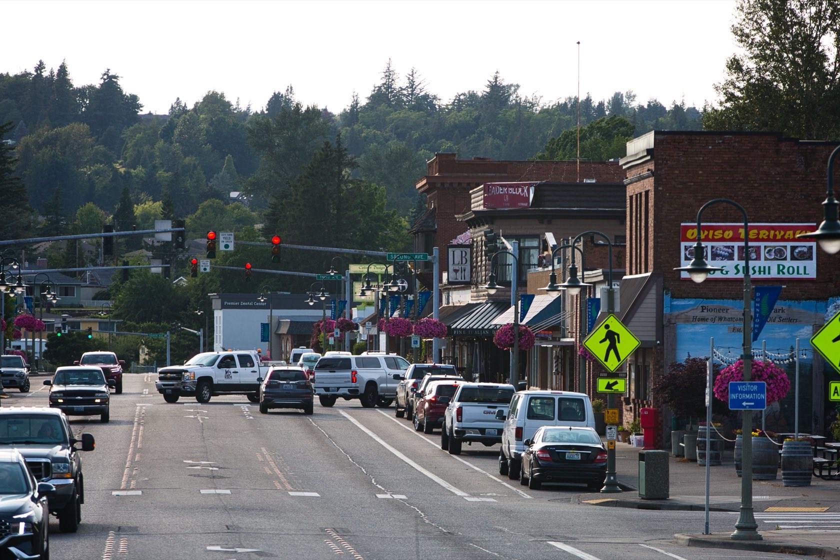 A downtown Main Street lined with local shops